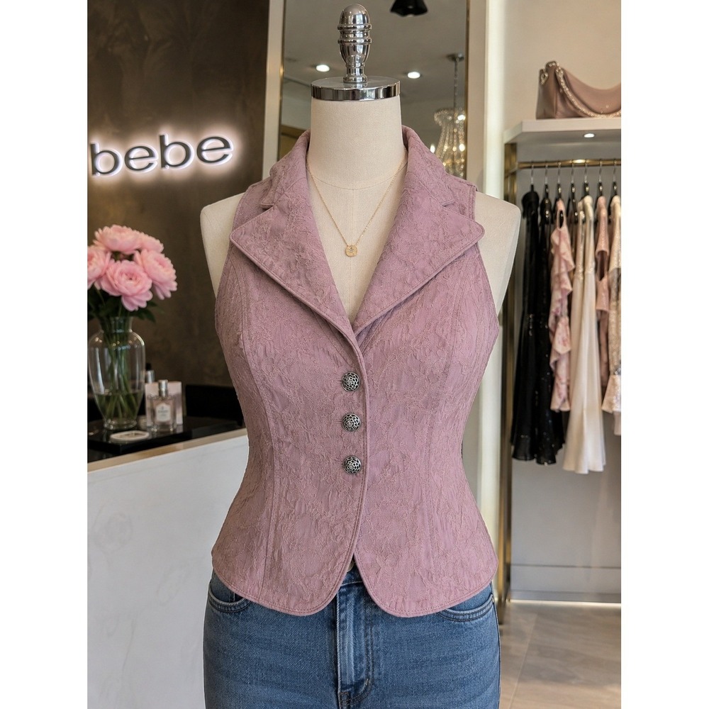 Bebe Textured Jacquard Vest | Dusty Rose Pink | Tailored Button Front | Size 6